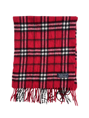 Vörös kockás vintage gyapjú sál, rojtos széllel, Burberry feliratos címkével