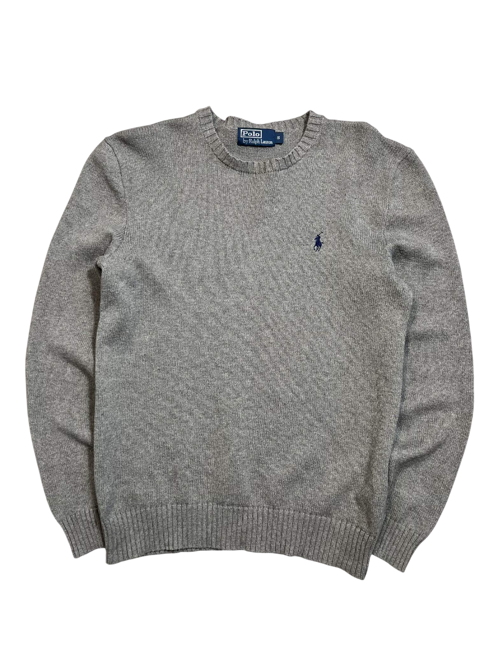 Szürke, hosszú ujjú, vintage Polo Ralph Lauren pulóver hímzett logóval, streetwear stílusban