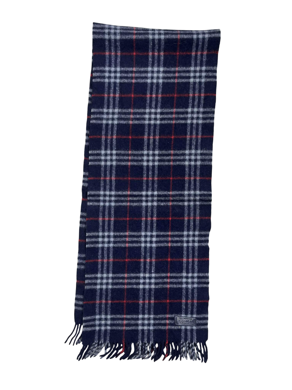 Sötétkék kockás sál rojtos végekkel, vintage streetwear kiegészítő