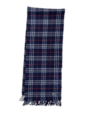 Sötétkék kockás sál rojtos végekkel, vintage streetwear kiegészítő