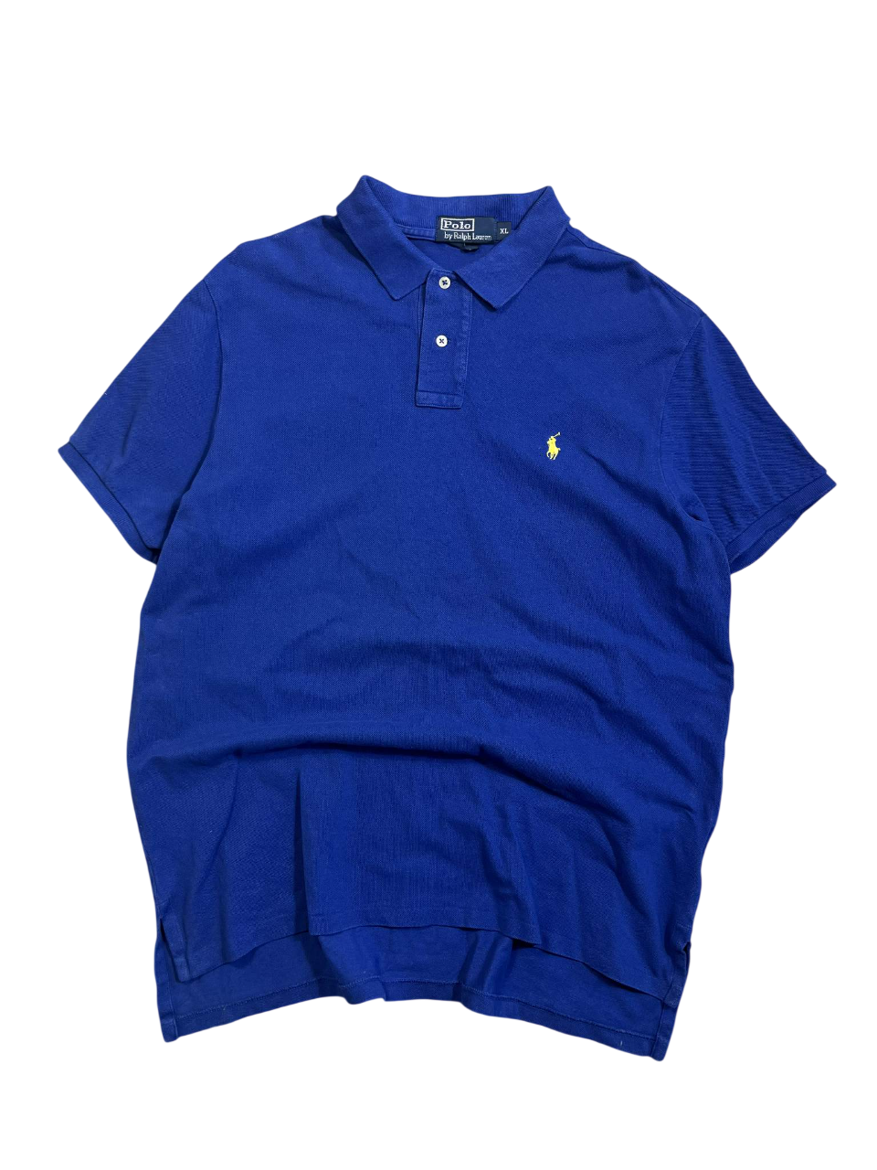 Sötétkék vintage Ralph Lauren galléros póló rövid ujjú, prémium streetwear stílusban