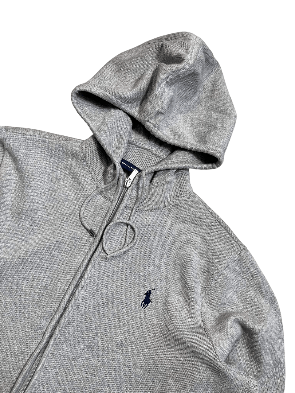 Szürke kapucnis pulóver, elöl cipzárral, hímzett logóval, vintage streetwear stílus