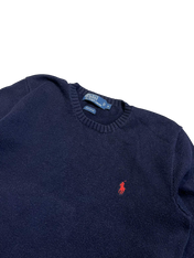 Sötétkék, Ralph Lauren logós kötött pulóver, vintage streetwear stílus