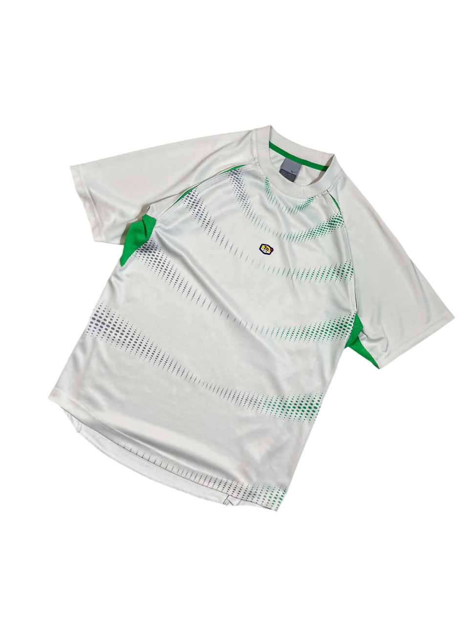 Fehér vintage rövid ujjú streetwear póló zöld mintával és kerek nyakkal