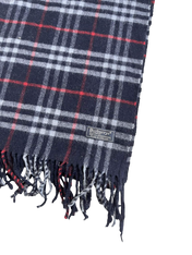Fekete, piros és fehér kockás vintage sál rojtokkal, Burberrys logóval