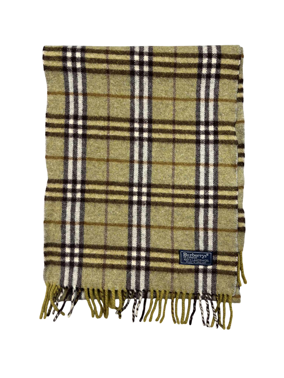 Vintage kockás gyapjú sál, zöld és barna árnyalatokkal, rojtos végekkel