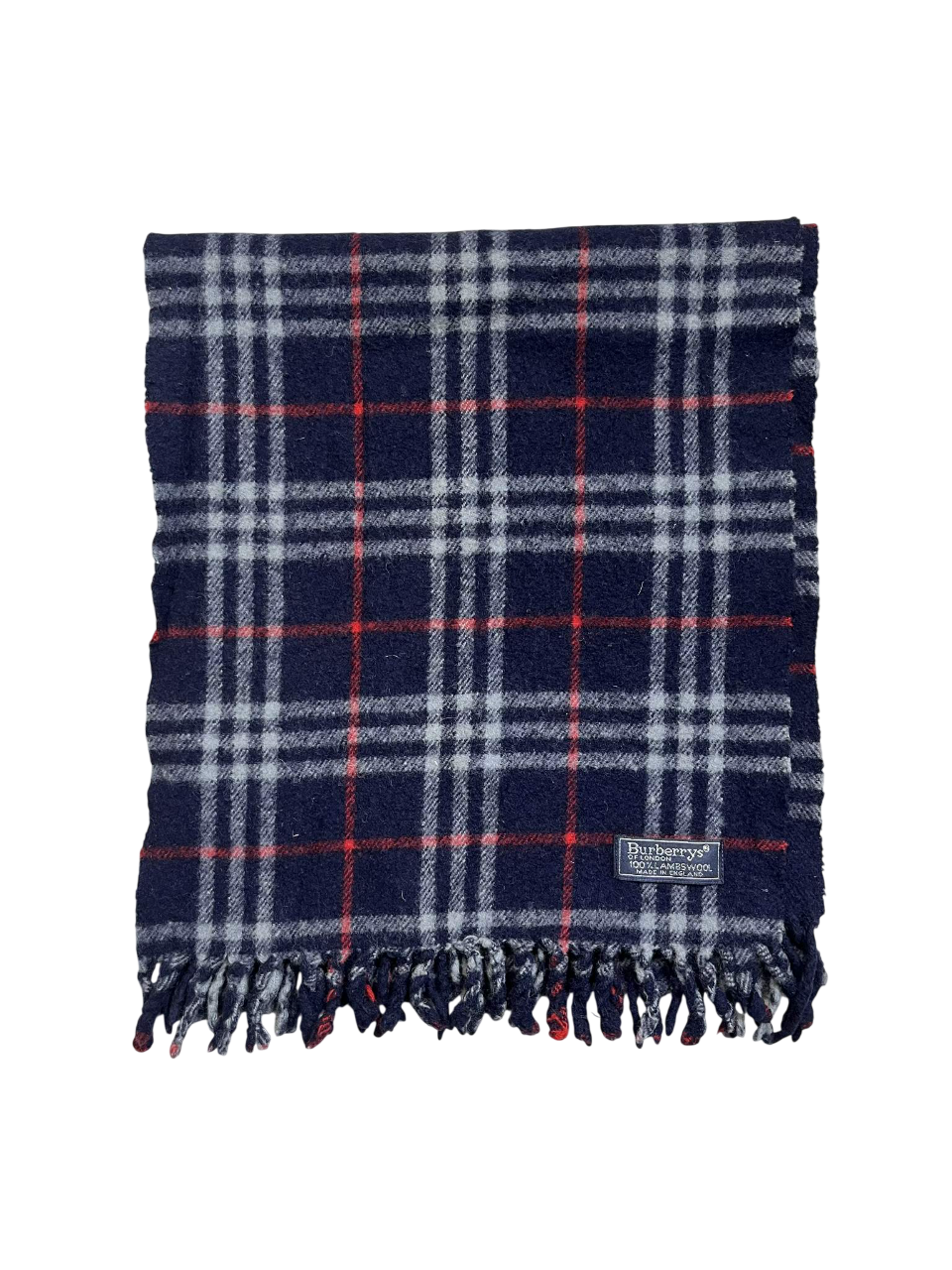 Sötétkék kockás gyapjú sál rojtos széllel, vintage streetwear stílus