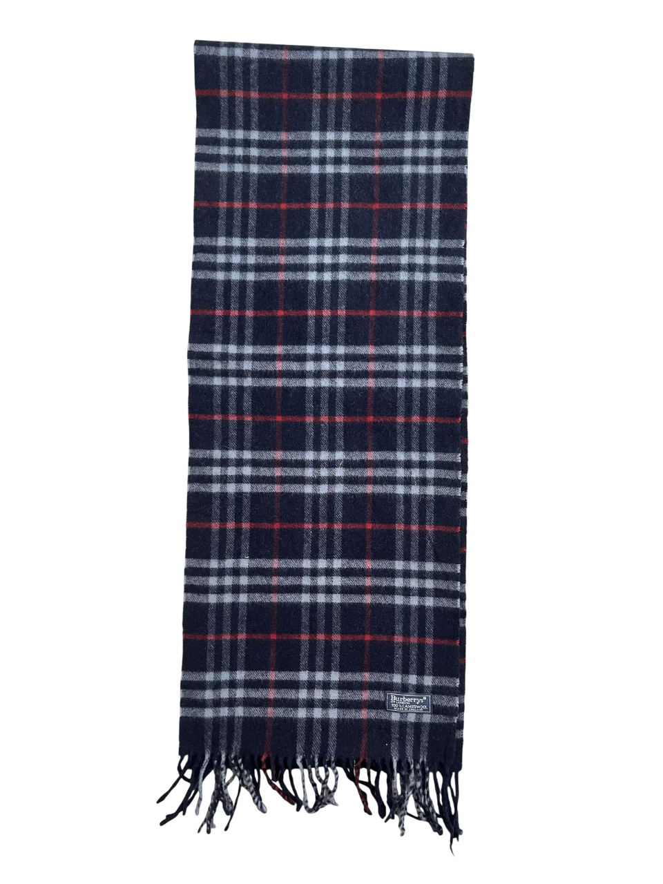 Kék, piros-fehér kockás vintage gyapjú sál rojtokkal, streetwear stílusban