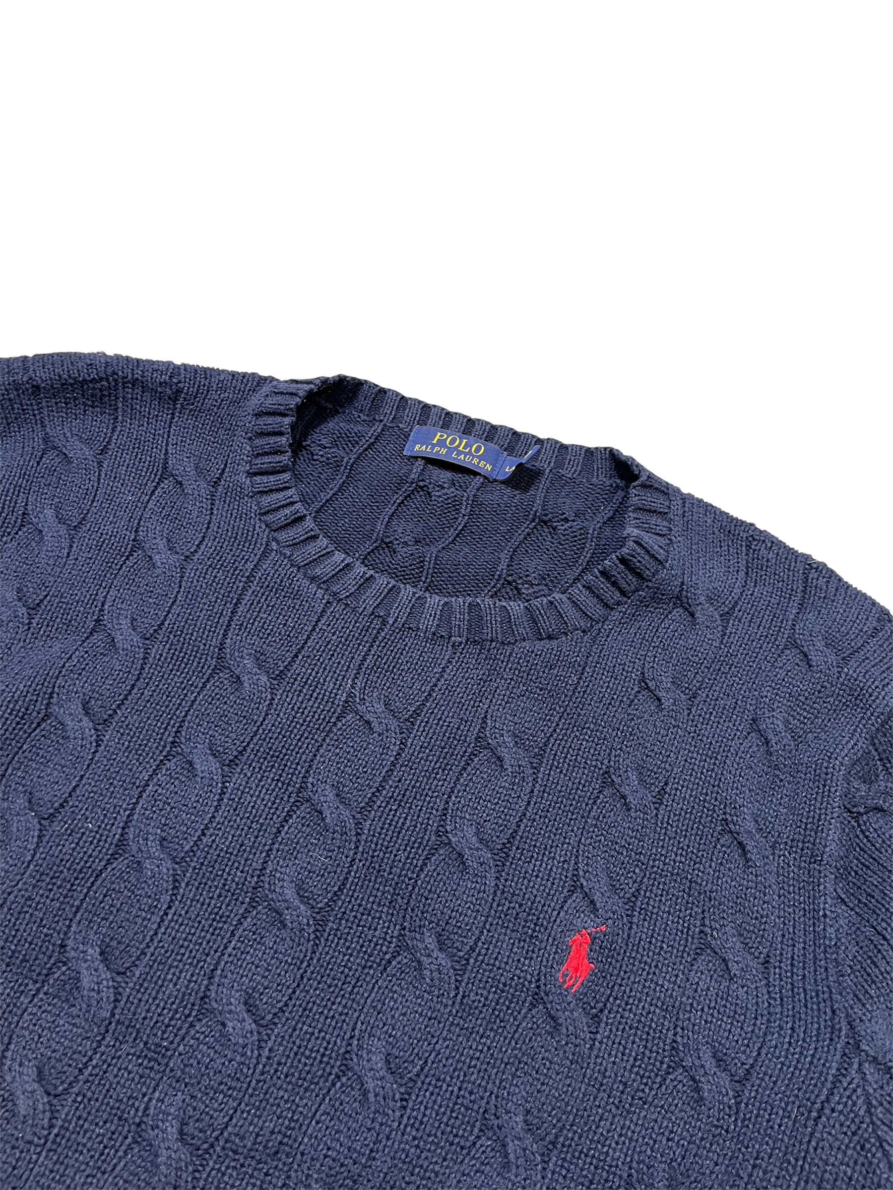 Sötétkék, kötött, vintage Polo Ralph Lauren pulóver vörös hímzett logóval