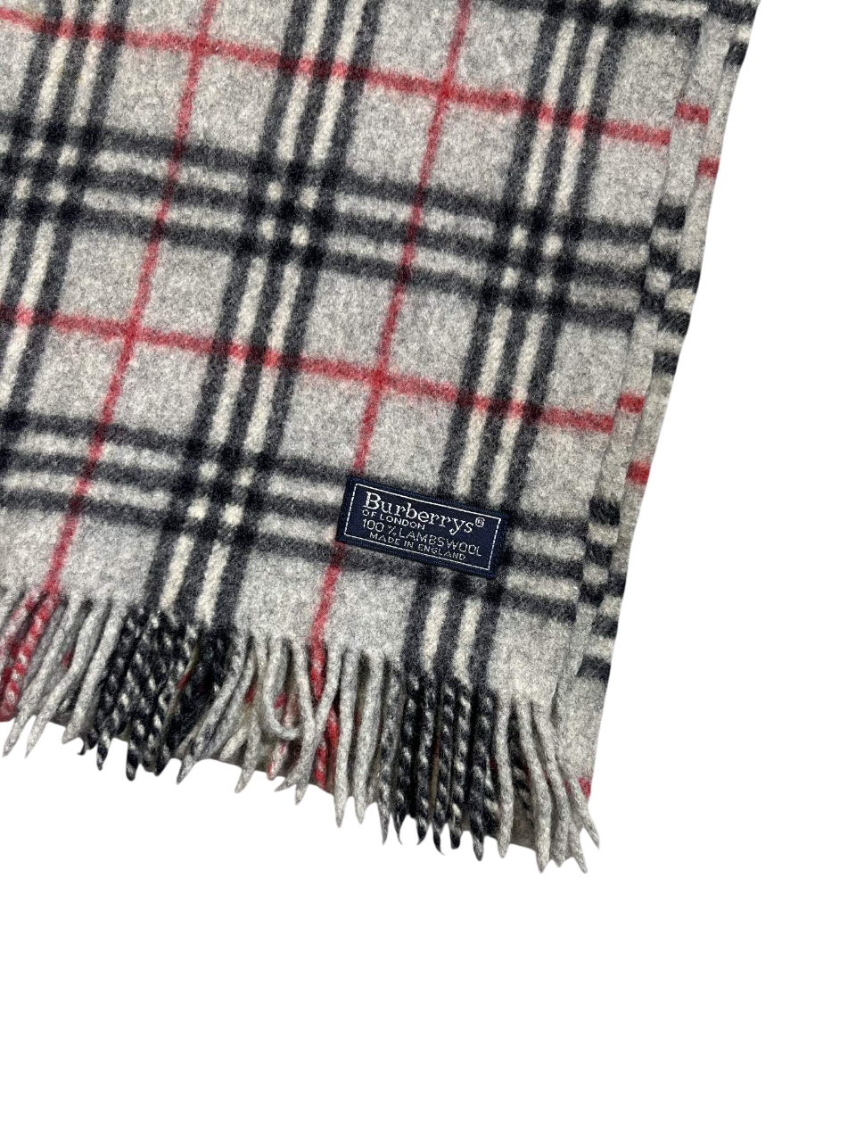 Szürke kockás vintage gyapjú sál rojtos szegéllyel, streetwear stílus