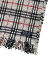 Szürke kockás vintage gyapjú sál rojtos szegéllyel, streetwear stílus