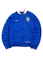 Kék Nike Brazil válogatott vintage streetwear dzseki, hímzett címerrel, fehér gallérral.