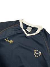 Fekete vintage Nike streetwear póló, fehér gallérral, sárga Ronaldinho felirattal.