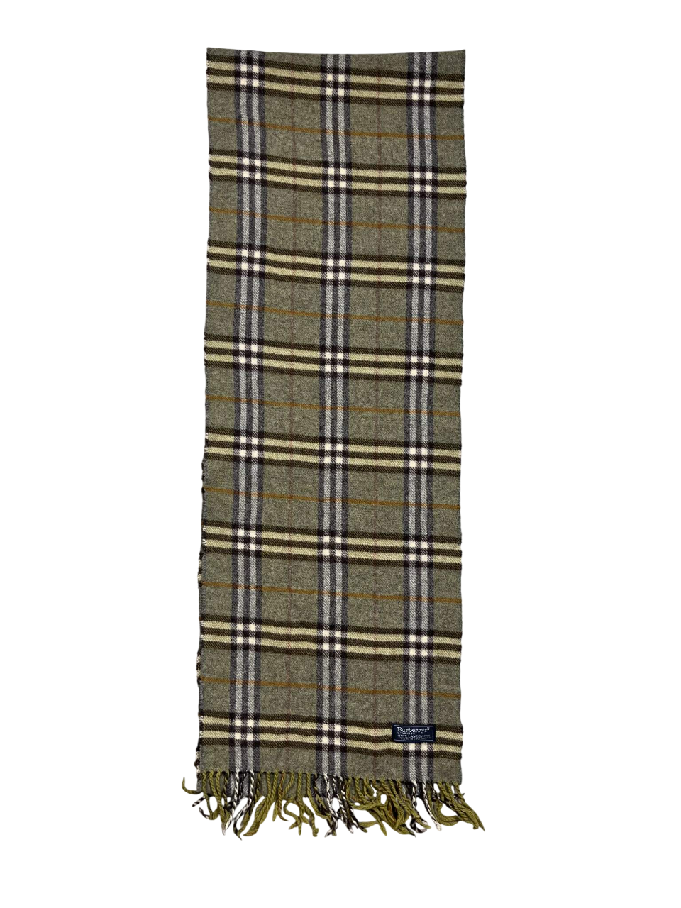 Kockás mintás, vintage gyapjú sál, zöld és barna árnyalatokkal, rojtokkal