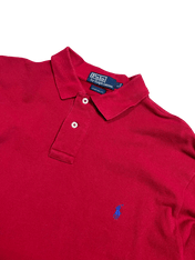 Vintage bordó Ralph Lauren póló gallérral, hímzett logóval, streetwear stílusban
