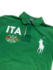 Zöld Ralph Lauren vintage galléros póló, hímzett ITA és Polo logóval, streetwear stílusban