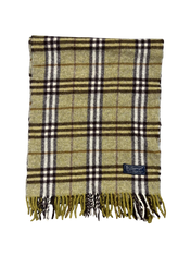 Burberry stílusú vintage kockás sál zöld-bézs színben, logóval és rojtokkal