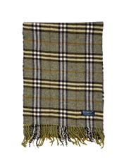 Burberrys vintage kockás gyapjú sál, zöld-barna, rojtos széllel, streetwear stílus