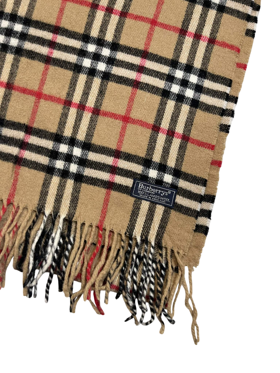 Barna, fekete és piros kockás vintage sál rojtokkal, gyapjú anyagból.