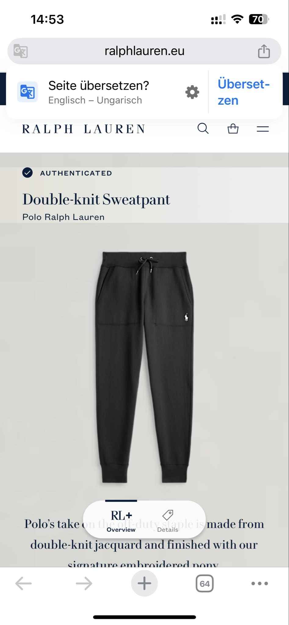 Fekete, dupla anyagú Polo Ralph Lauren melegítőnadrág, streetwear stílusban