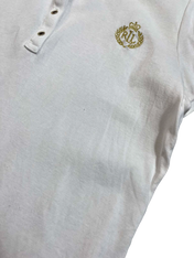 Fehér vintage galléros póló hímzett RL logóval, streetwear stílus