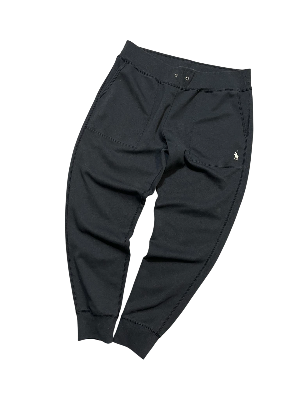 Fekete Ralph Lauren streetwear melegítőnadrág hímzett logóval, vintage stílus