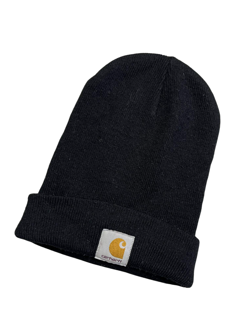 Fekete Carhartt kötött streetwear sapka hímzett logóval, vintage stílus