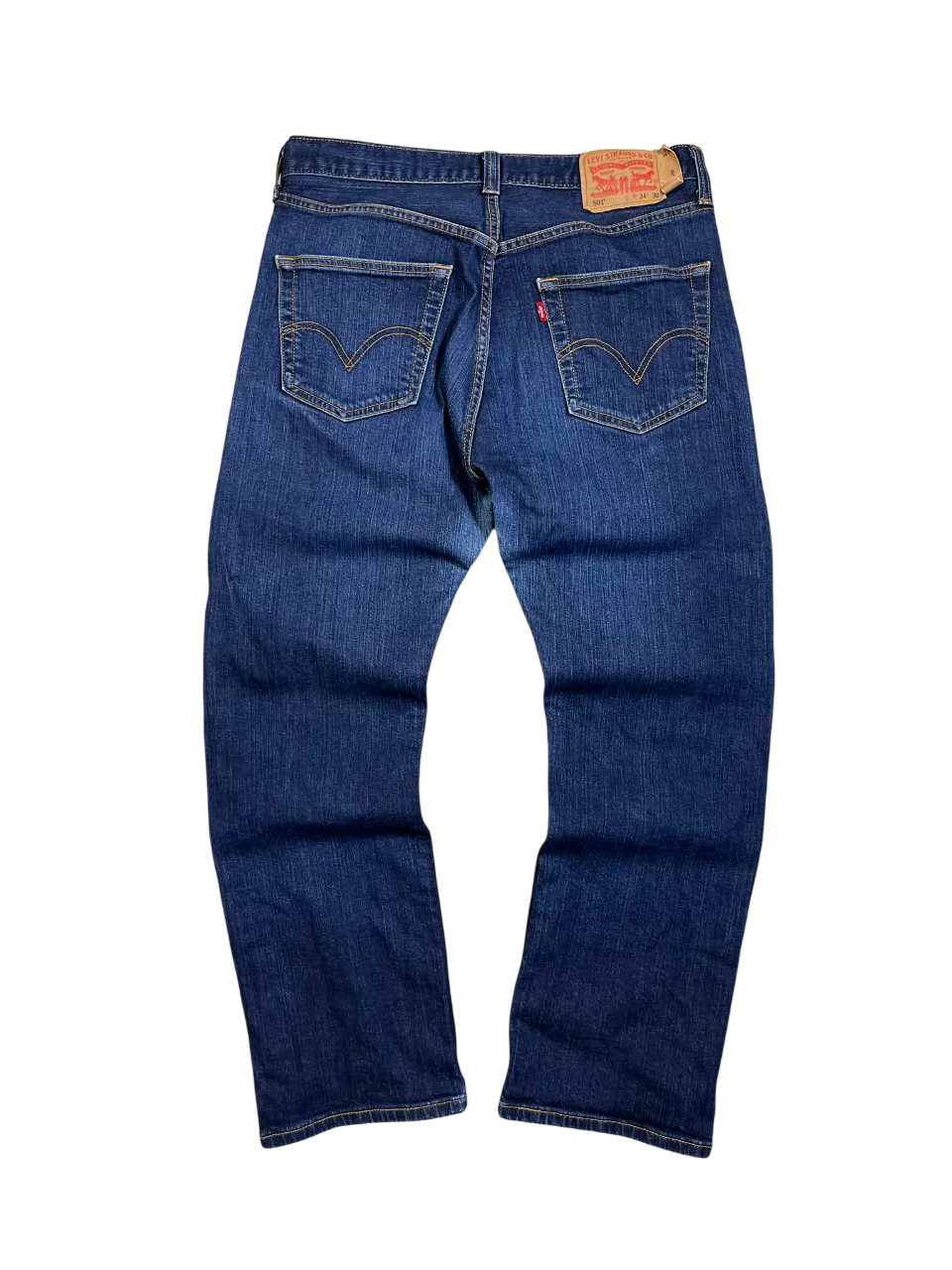 Vintage sötétkék farmernadrág hátulnézet, két hátsó zsebbel, streetwear stílus